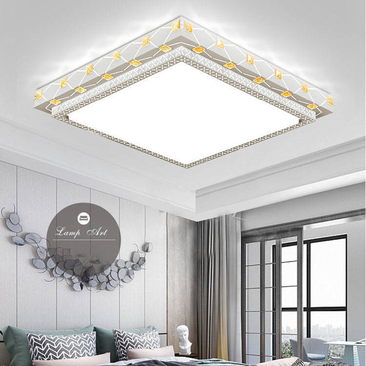 Geometric Shaped Living Room Ceiling Lamp Acrylic Modern LED Flush Light with Crystal Decoration