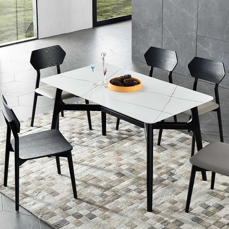 Modern 1/3/4/5/6 Pieces Dinette Set Rectangle White Stone and Wood Dining Set