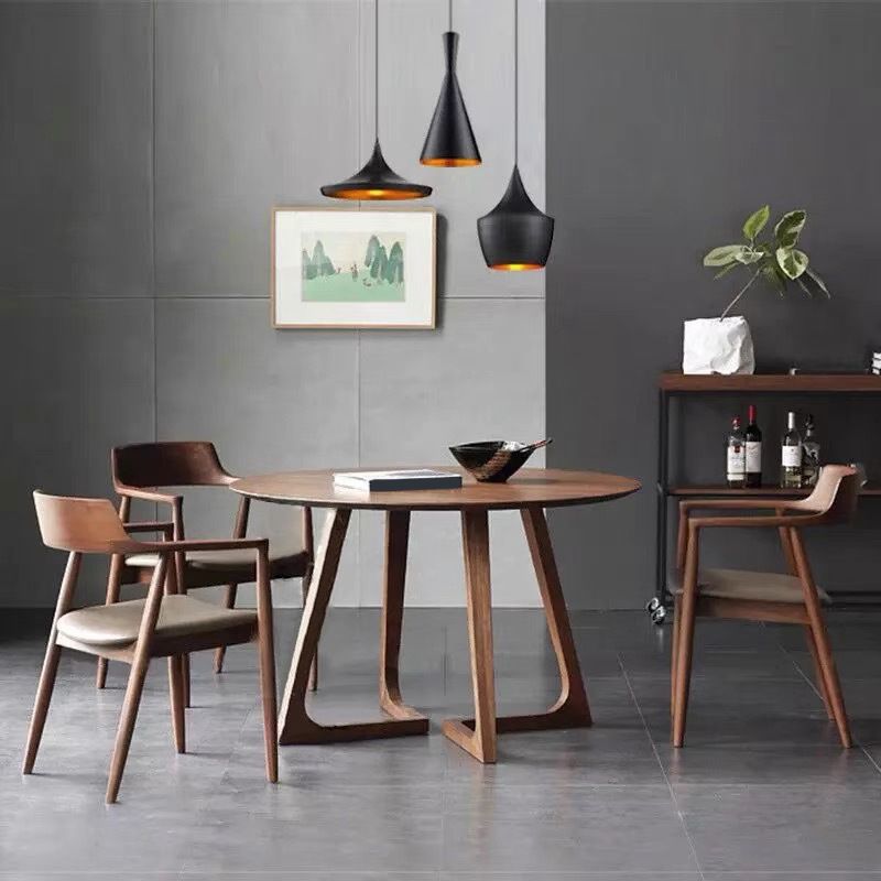 Round Double Pedestal Dining Table Modern Rubber Wood Table for Kitchen