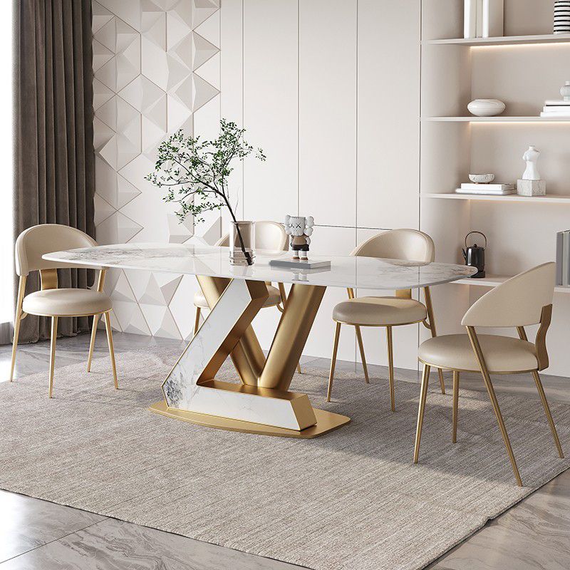 Rectangle Dining Table Set 1/4/5/7 Pcs Sintered Stone Top Table with Chairs