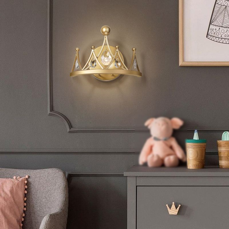 Crystal Crown Shape Wall Lights Modern Style 1 Light Wall Light Sconce in Brass