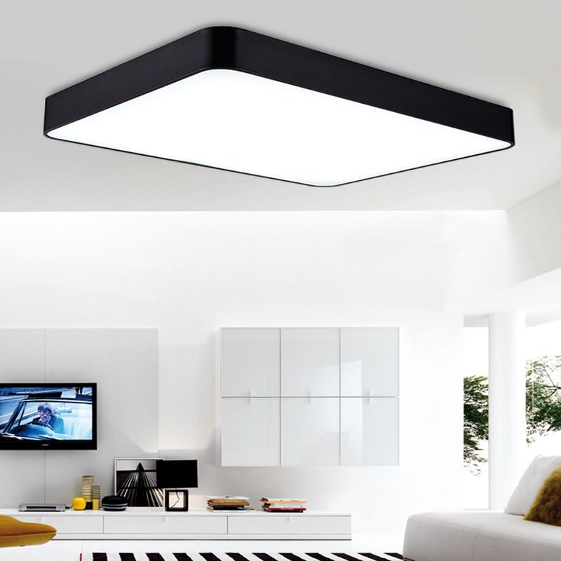 Rectangular Office Flush Lamp Metallic Modern LED Ceiling Mounted Light in Black
