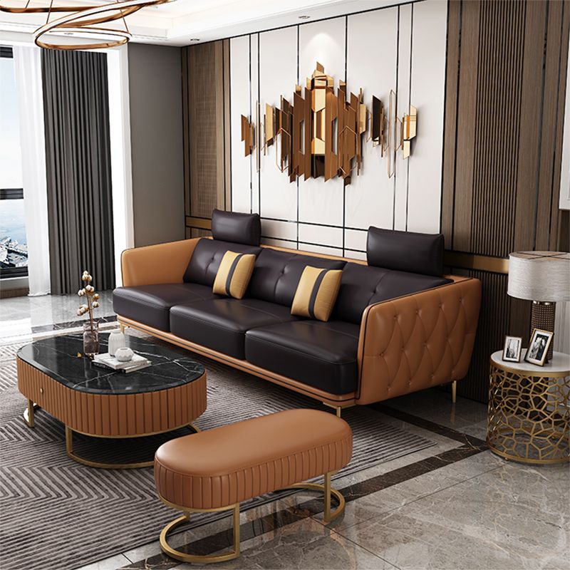 Contemporary Square Arm Genuine Leather Stain-Resistant Sofa & Chaise