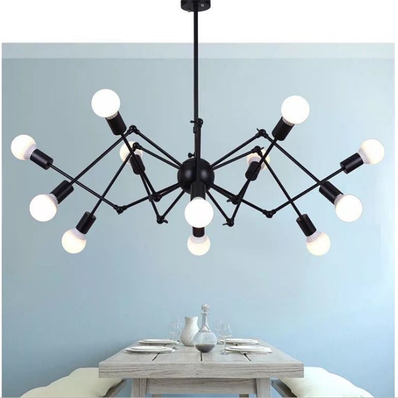 Adjustable Chandelier Pendant Light Industrial Style Black Metal Ceiling Hung Fixture