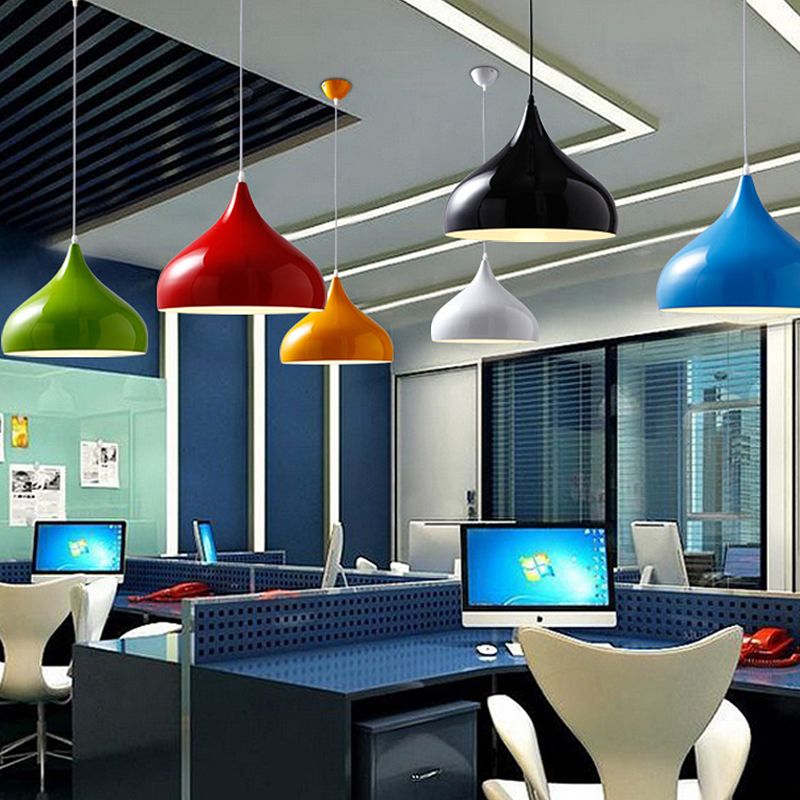 Glossy Finish Aluminum Simplicity Hanging Light 13.7" Wide Nordic Macaroon Style Lighting Pendant in Bedroom