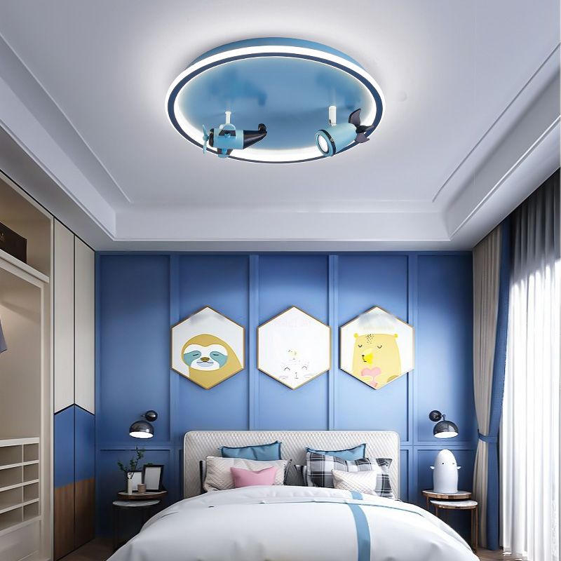 Children Room Flush-mount Lamp Creative Cartoon LED Ceiling Lamp in Blue