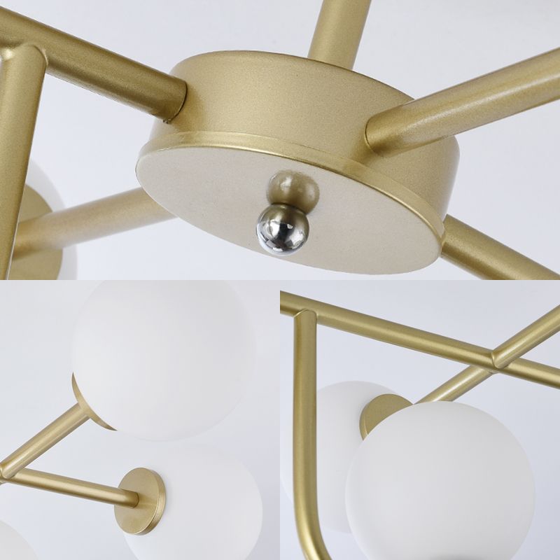 Semi-plafondlamp met meerdere staven met glazen bol, modern metaal, 6/10 koppen goud, inbouwmontage voor woonkamer