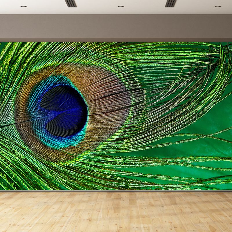 Minimalism Peacock Feather Wall Murals Moisture Resistant Wall Covering for Bedroom