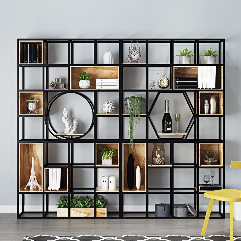 Metal and Wooden Home Shelf Bookcase Vertical Open Brown Book Shelf with Shelves