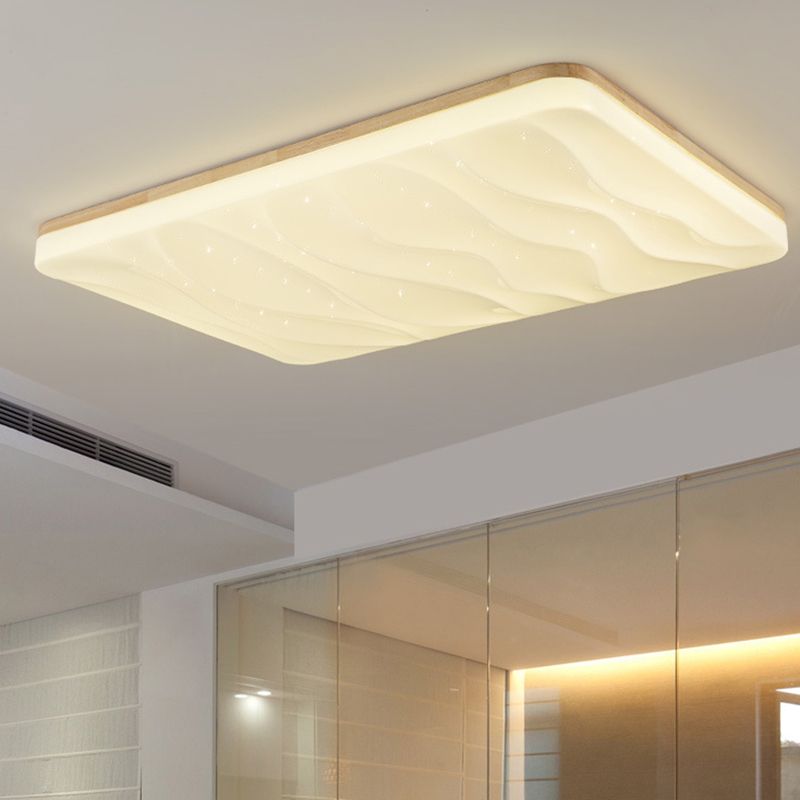 Lámpara de techo LED con forma geométrica, madera moderna, 1 luz, montaje empotrado para dormitorio, sala de estar