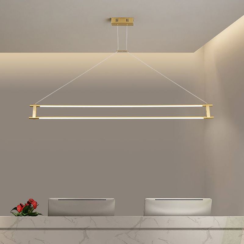 LED Linear Kitchen Island Lighting in Gold Contemporary Solid Brass Ceiling Pendant