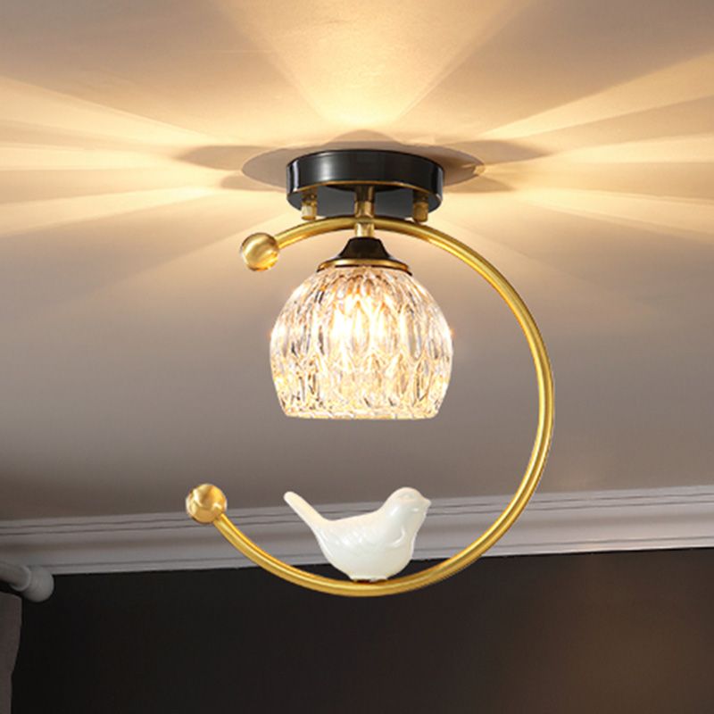 Plafonnier en cristal à abat-jour boule, style nordique, 1 ampoule, noir et or, plafonnier pour hall d'entrée