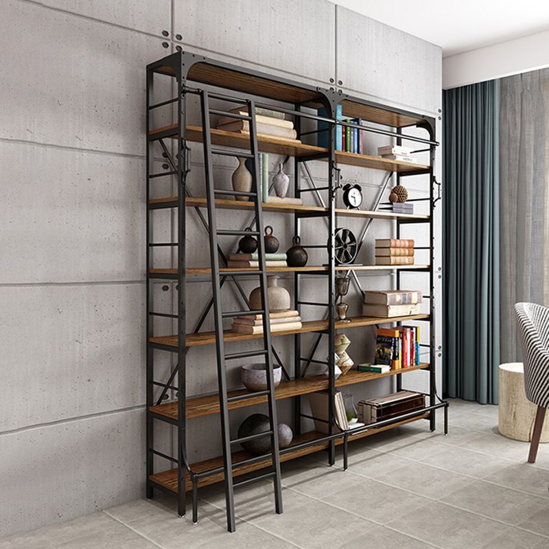 Modern Style Open Back Bookshelf Standard Metal Bookcase in Black