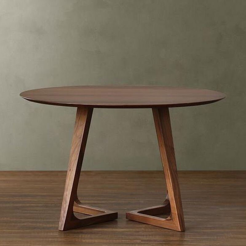 Round Brown Base Dining Table Modern Wood Table for Dining Room