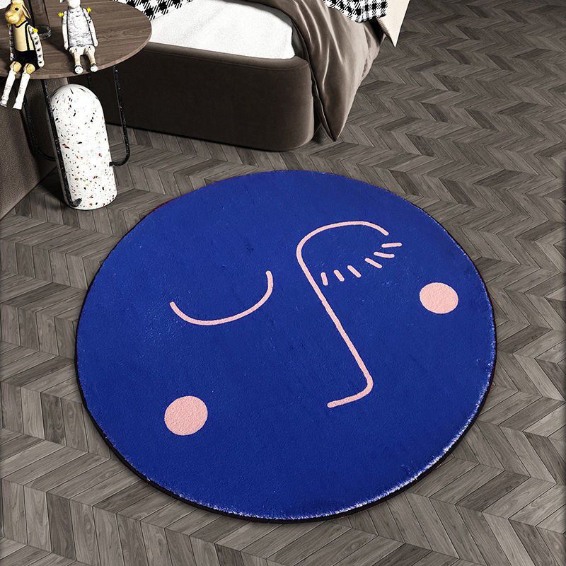 Contemporary Abstract Round Rug Area Carpet Easy Care Machine Washable Indoor Rug
