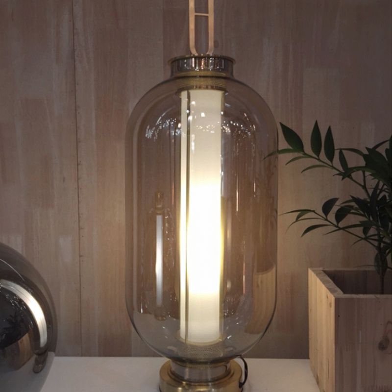 Lantern Table Lighting Contemporary Glass 1-Light Bedside Nightstand Lamp in Gold