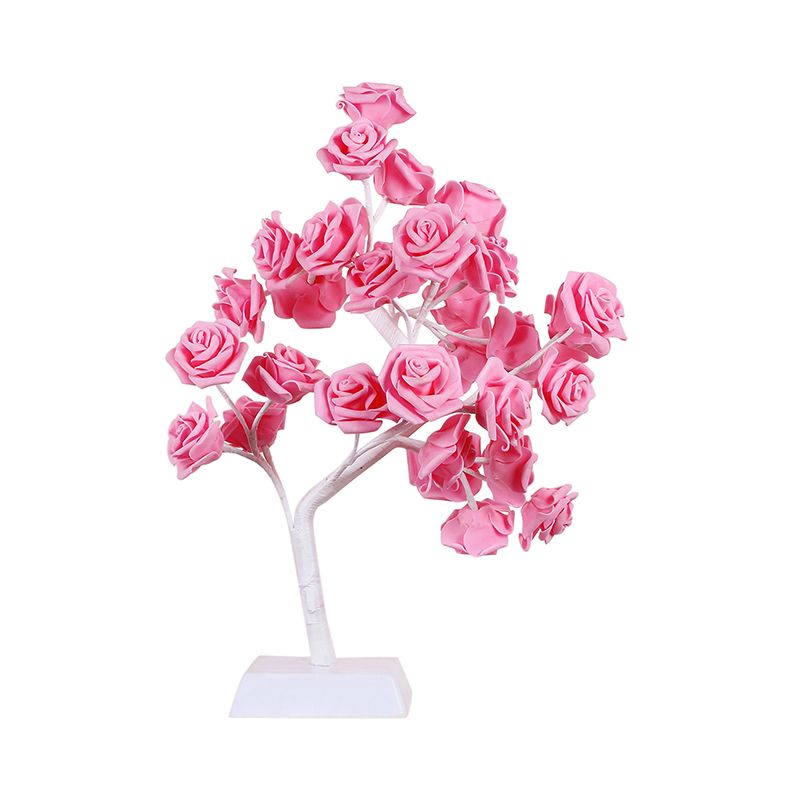 Pink Rose Night Lamp Art Deco LED Plastic Table Licht met takontwerp voor restaurant