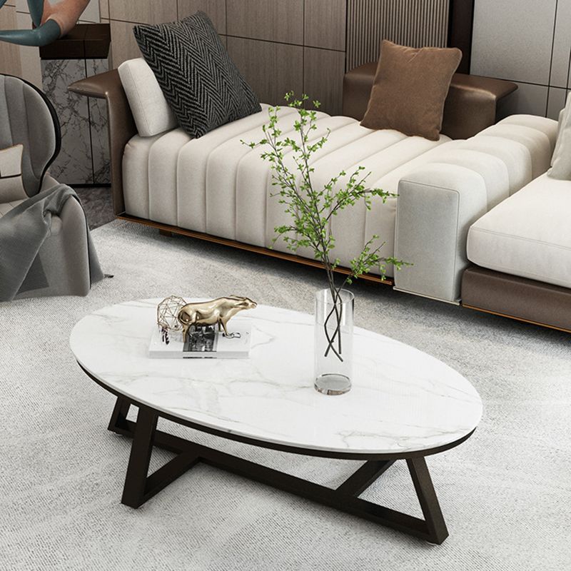 Cross Legs Coffee Table Slate Oval Coffee Table for Living Room