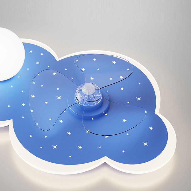 3-Blade Globe Ceiling Fan Children LED Metallic Blue Fan with Light for Home