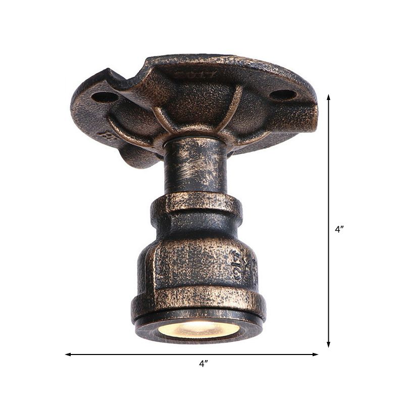 1 Light Metal Semi Flush Light Rustic Industrial Antique Brass Water Pipe Hallway Ceiling Mounted Light