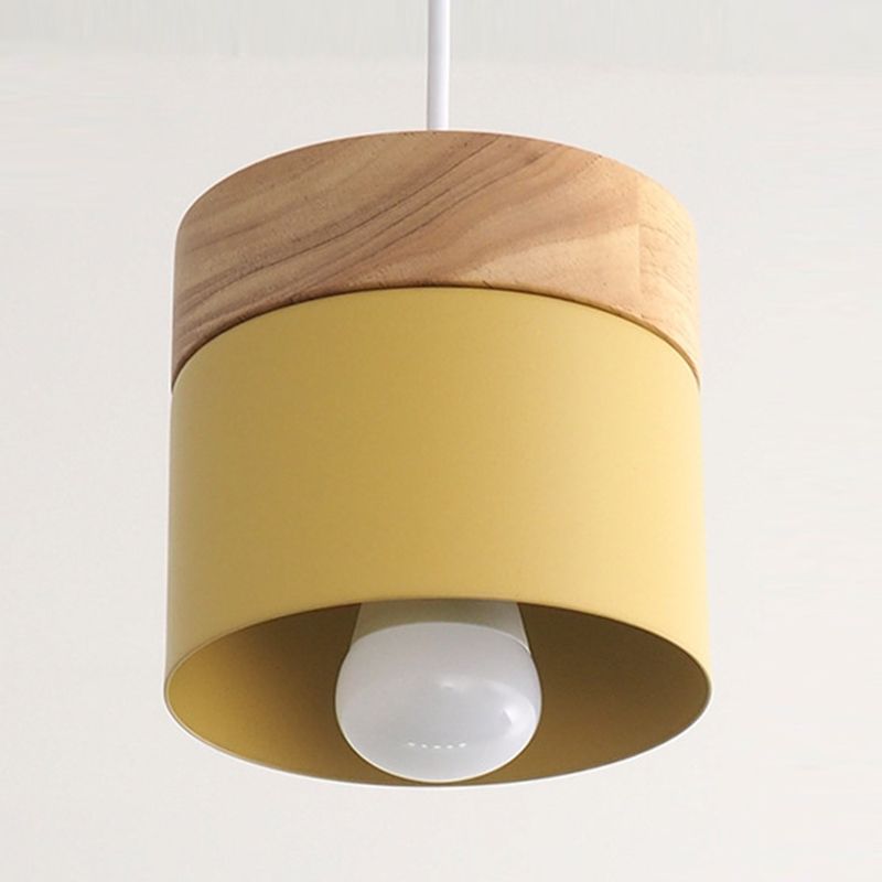 1 Light Cylindrical Hanging Pendant Modern Macaron Style Metal Hanging Lighting