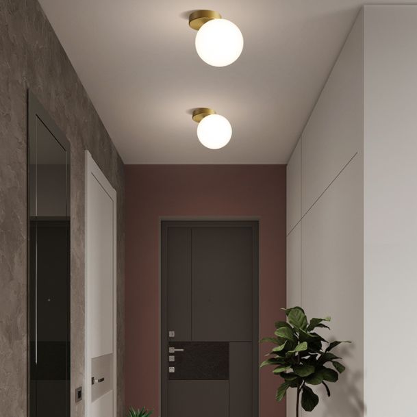 Glass Round Ceiling Flush Mount Light Simplistic Style Ceiling Light Fixture in White