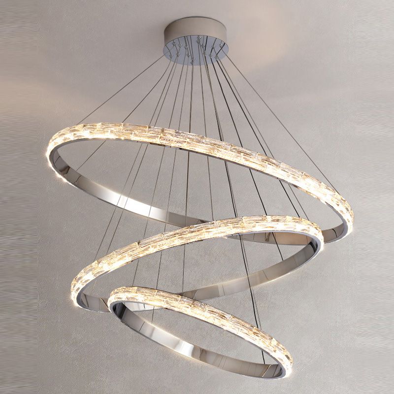 Silver Simplicity Chandelier Crystal Hanging Lamp for Living Room Dinning Room