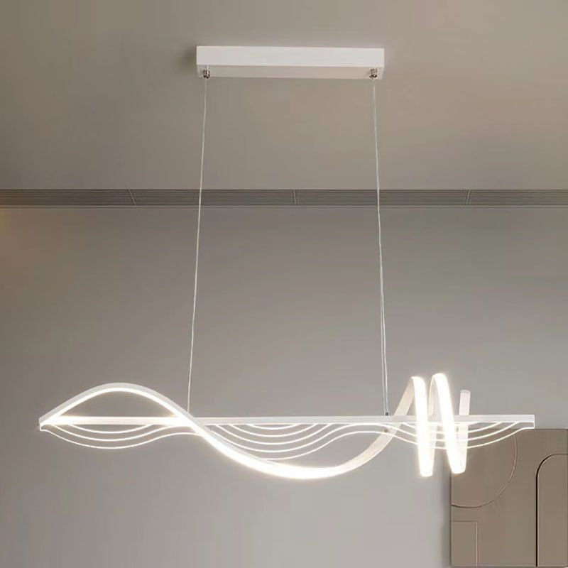 Linear Shape Chandelier Lighting Modern Style Metal 1 Lights Island Lamp in White/Black