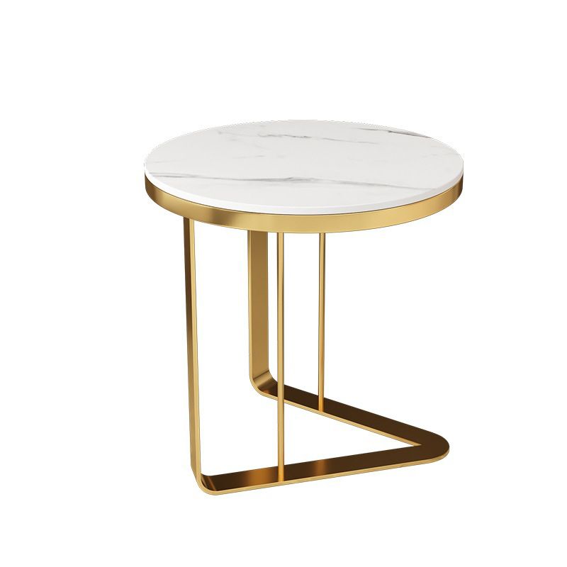 Modern Stone Top Side Table Round Black/Gold Metallic C Table
