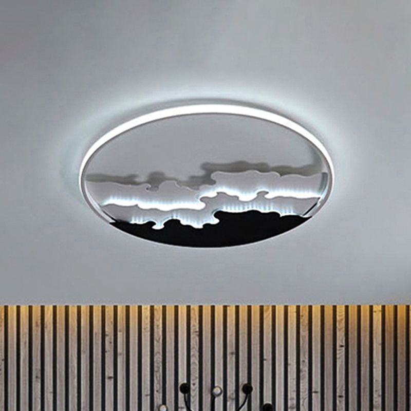16"/19.5"/23.5" Dia LED Bedroom Flush Light with Etch Acrylic Shade White/Black Ceiling Mounted Lamp in Warm/White Light