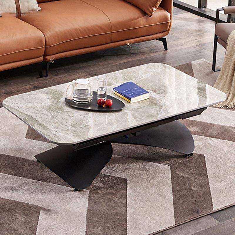 Glam Adjustable Height Coffee Table Slate Cross Legs Cocktail Table