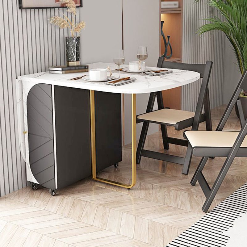 Mesa de comedor moderna de piedra sinterizada, mesa de comedor rectangular blanca con hojas abatibles de 59"