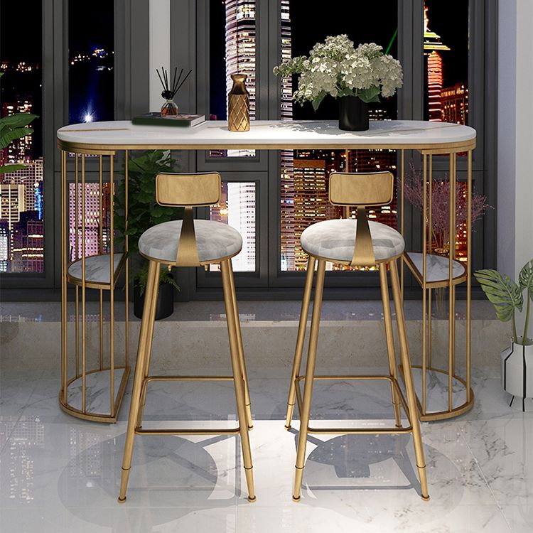 Glam Sintered Stone Bistro Bar Table Oval Metal Base Bar Table with Storage