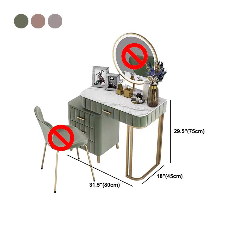 5-Drawer Vanity Makeup Table Set Stone Top and Metal Dressing Table