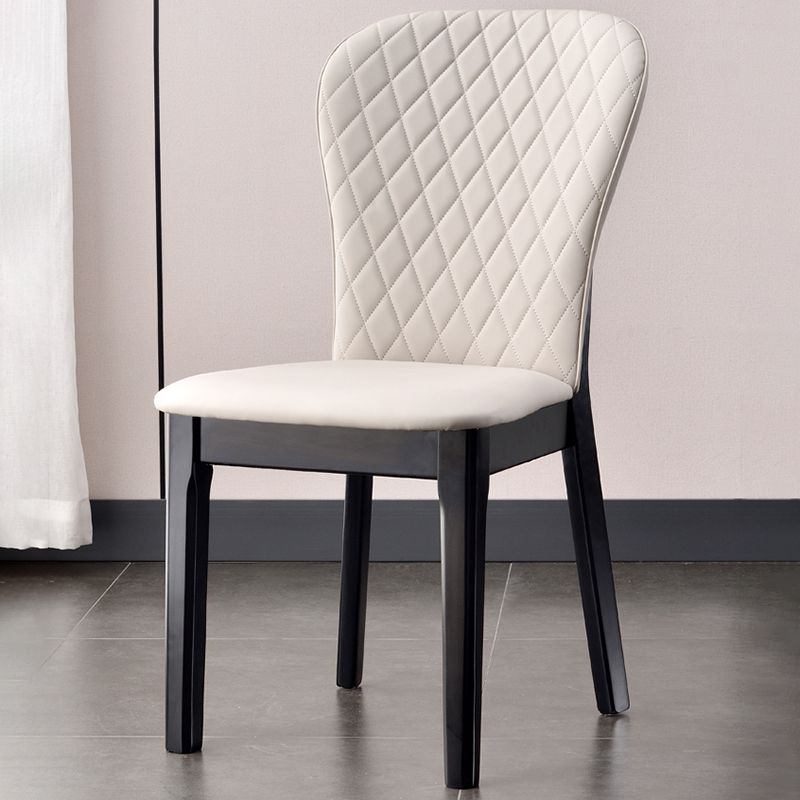 Glam Style Leather Parsons Back Wooden Legs Dining Side Chair