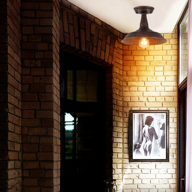 Plafoniera da portico a forma di fienile, retrò, industriale, in metallo, a 1 luce, a semi-incasso
