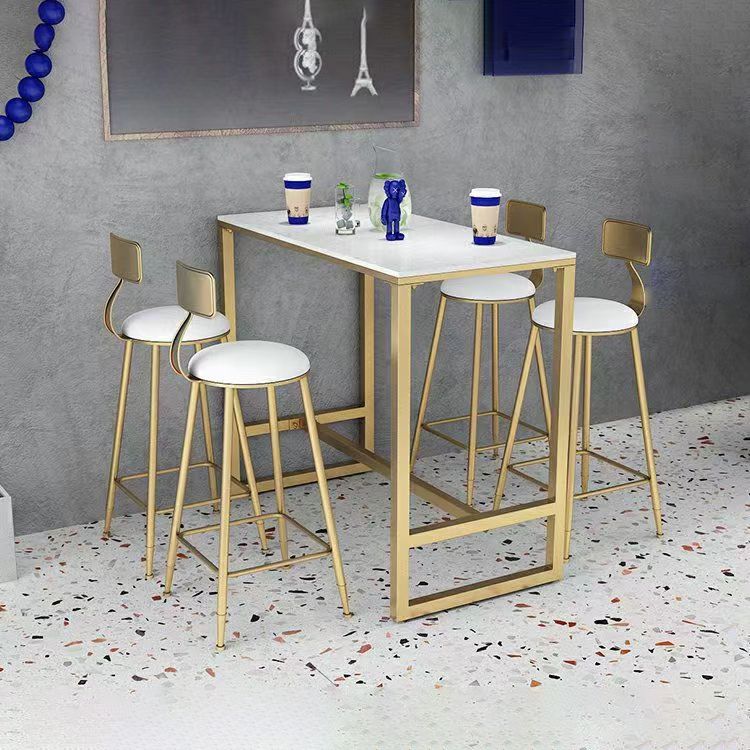 Glam Pub Table Set 1/3/5 Pieces Faux Marble Bar Table with Stools