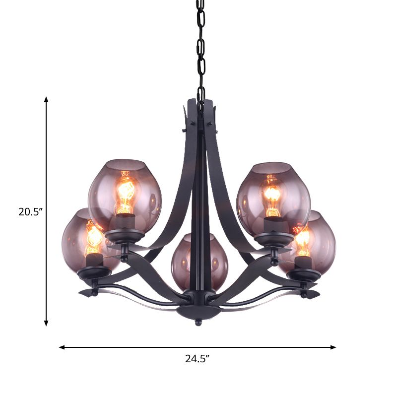Lampada a sospensione tradizionale a forma di tazza a tazza a forma di lampada a sospensione in vetro grigio in nero