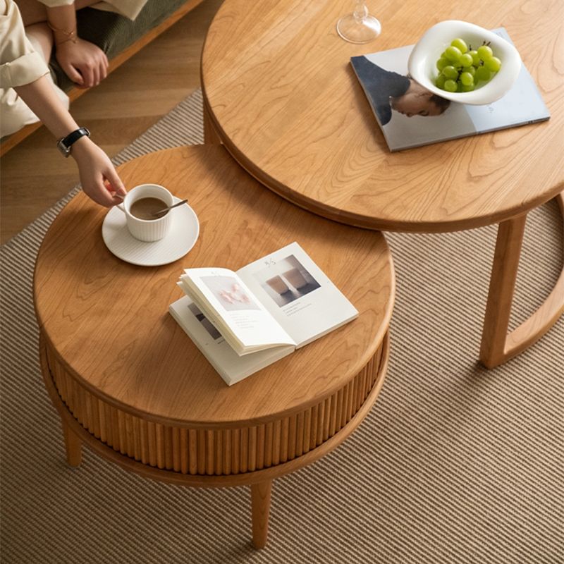 Contemporary Coffee Table Round Solid Wood Coffee Cocktail Table
