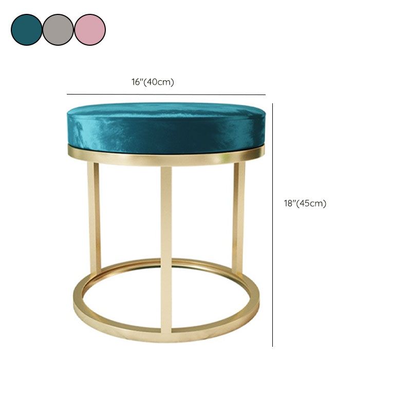Luxury Ottoman Velvet Tear Resistant Upholstered Solid Color Round Ottoman with Metal Legs