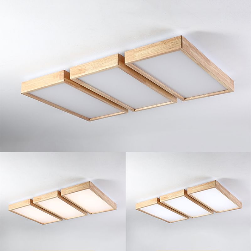 Plafonnier LED Log Color de simplicité moderne, plafonnier rectangulaire en bois avec abat-jour en acrylique