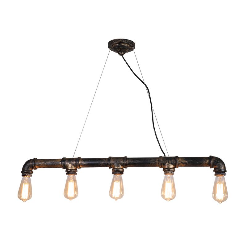 Steampunk Water Pipe Island Light Wrought Iron Suspended Lighting Fixture in Bronze