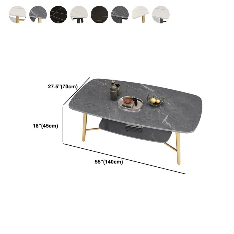 4 Legs 1 Single Coffee Table Rectangular Stone Cocktail Table with Shelf