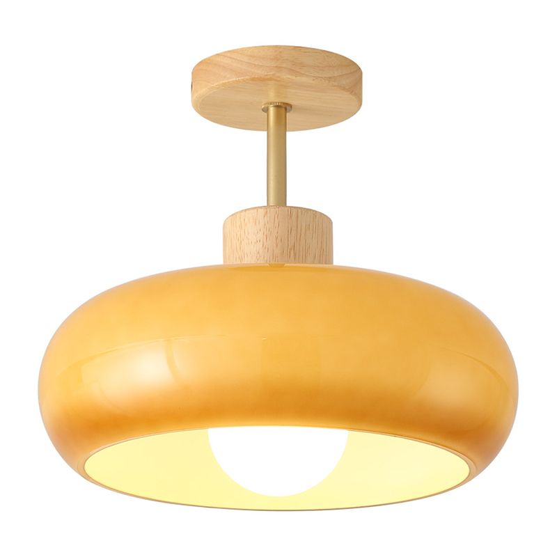 Drum Shape Glass Flush Light Modern Style 1 Light Flush Mount Ceiling Light