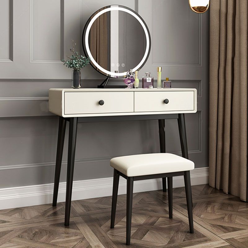 Contemporary White Vanity Table 29.53" H Vanity Set with Stool and Mirror