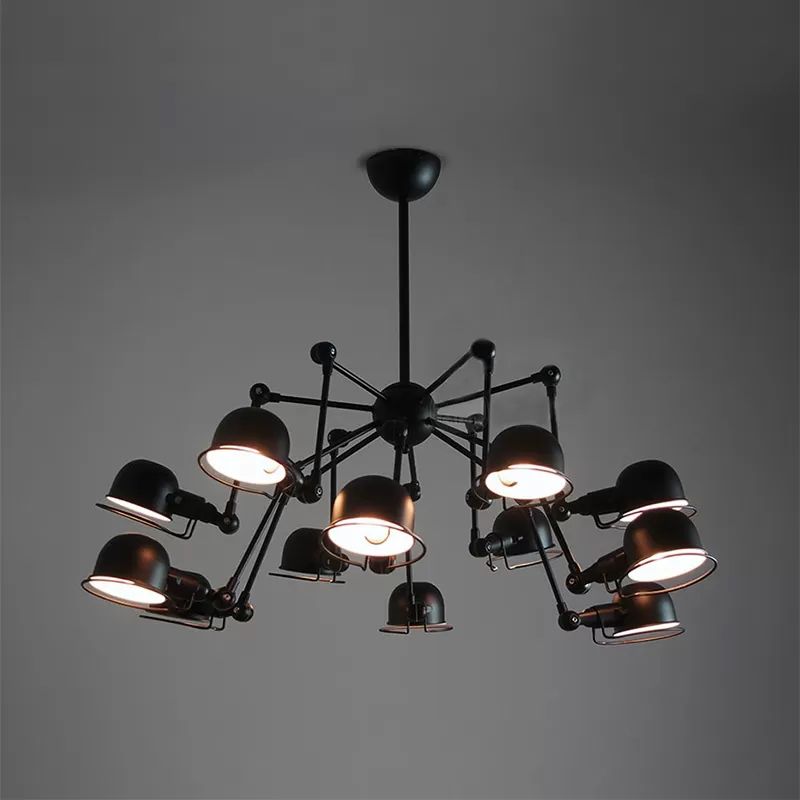 Black Starburst Hanging Light with Dome Metal Shade Retro Dinging Room Chandelier Lighting with Swivel Joint