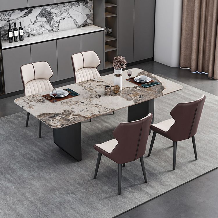 Contemporary Style Dining Set with Sintered Stone Dining Table and Cushion Chairs