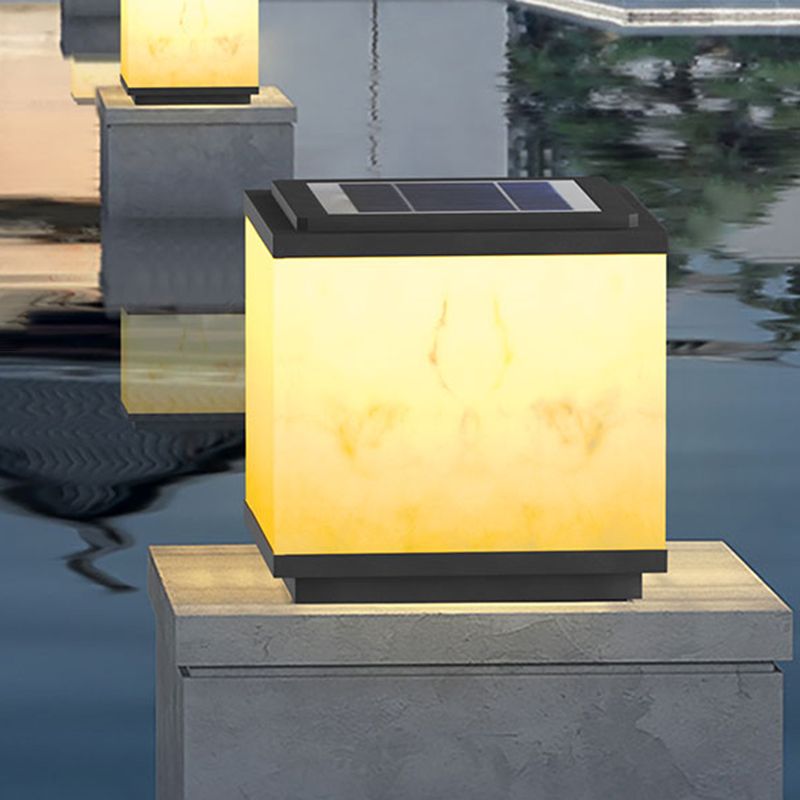 Metal Geometric Shape Outdoor Light Modern 1 Light Solar Pillar Lamp in Black