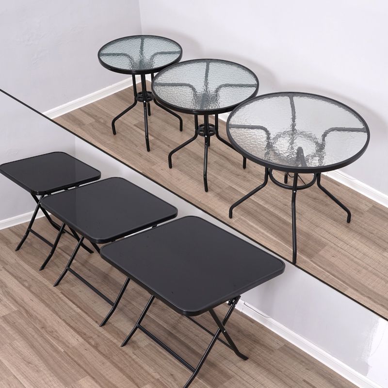 Water Resistant Bistro Table Industrial Glass Top Rust Resistant Table