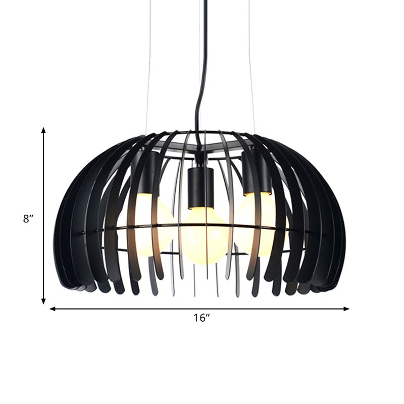3 ampoules Dôme Hanging Light With Wire Guard Retro Style Black Metal Suspension Light for Dining Room